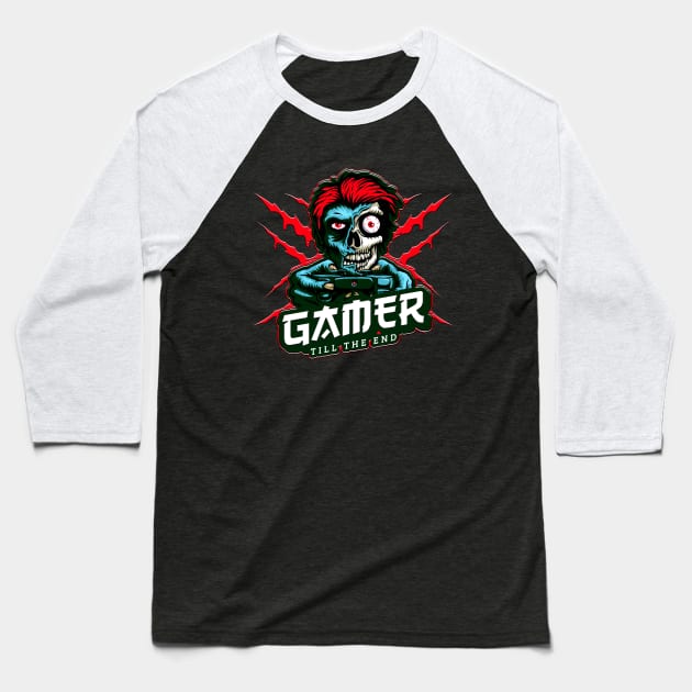 Gamer Till The End Zombie Baseball T-Shirt by Shawnsonart